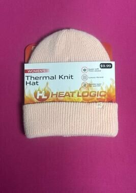 Heat Logic Women’s Thermal Knit Hat Pink Double Layer Rib Knit Warm Beanie